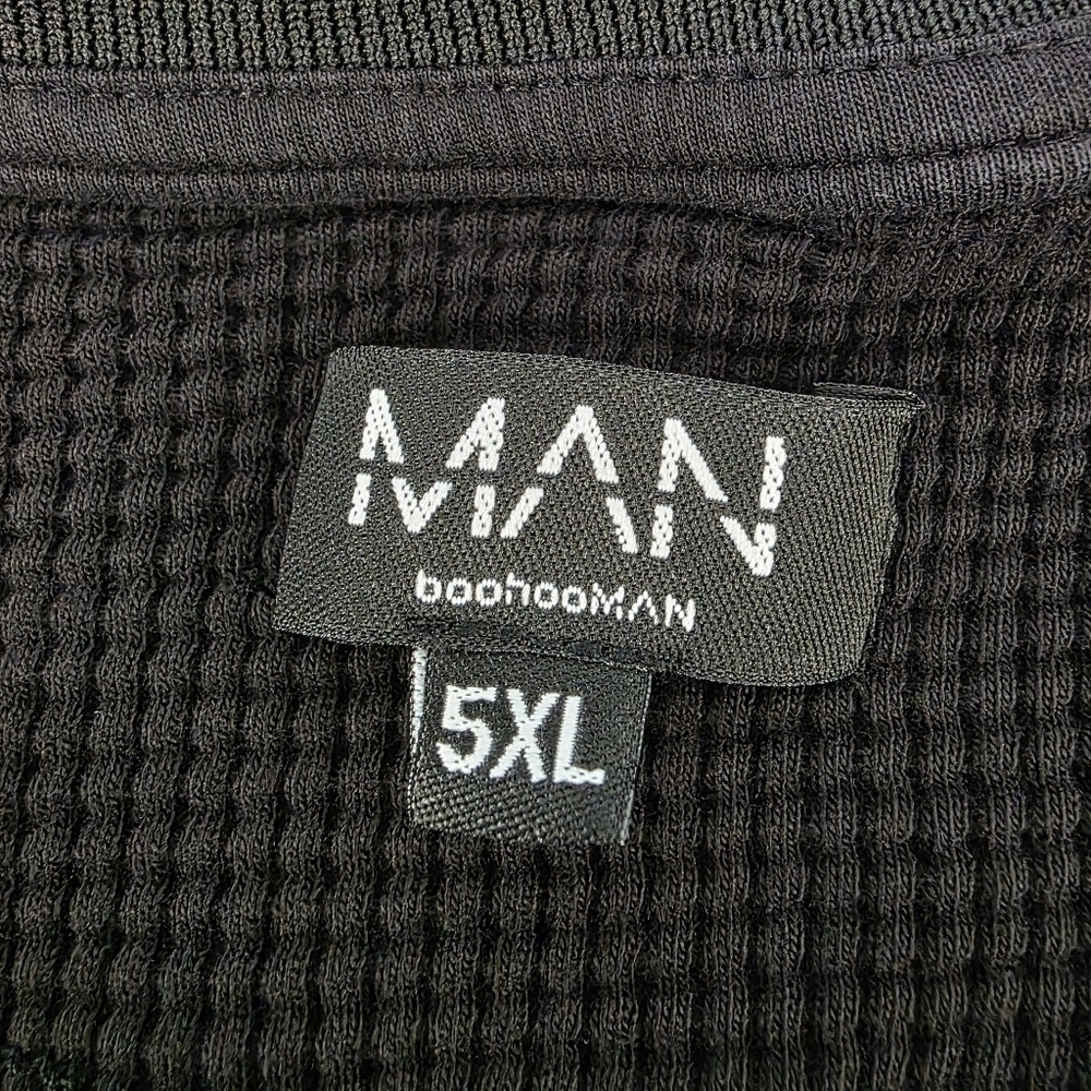boohooMAN Black Waffle Knit 1/4 Zip Polo Shirt XL | Textured Cotton Collared - Picture 5 of 7